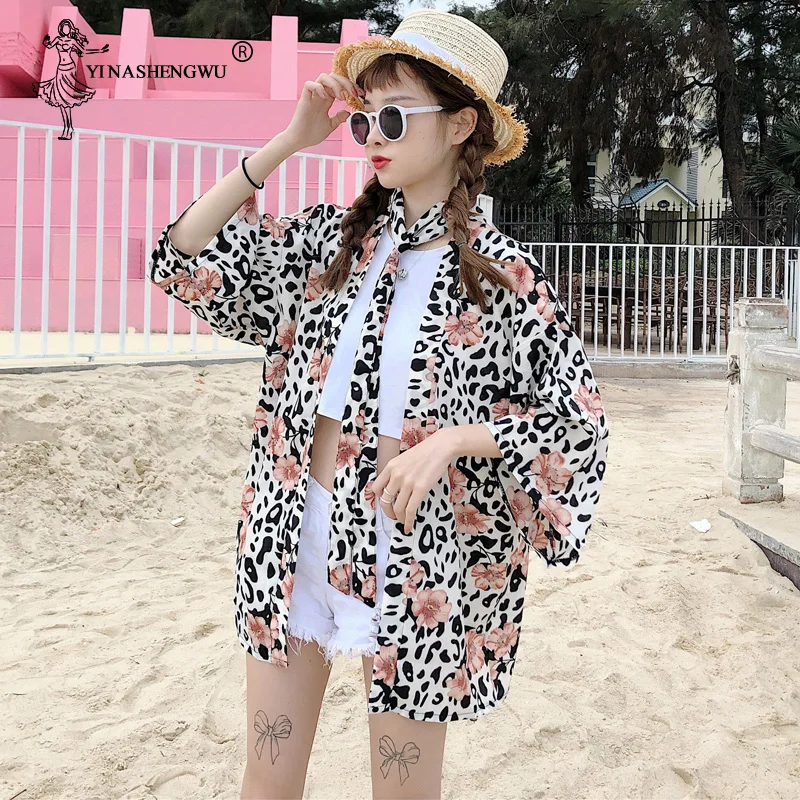 Japanese Harajuku Style Women Blouse Japanese Kimono Print Chiffon Cardigan Chiffon Sun Protection Blouse Yukata Cosplay Costume