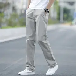 Чистый хлопок тонкий молодежный большой размер мужские брюки сплошной цвет повседневные брюки мужские эластичные свободные прямые