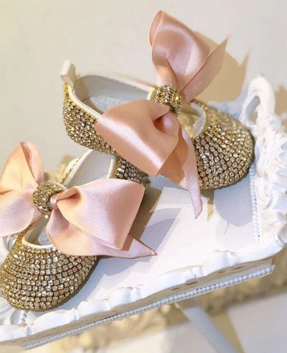 Бренд вдохновил младенца Keepsake Кристалл персональный ручной работы ребенка принцесса обувь все Покрытые Кристаллами подарок на день рождения bling обувь - Цвет: pretty pink