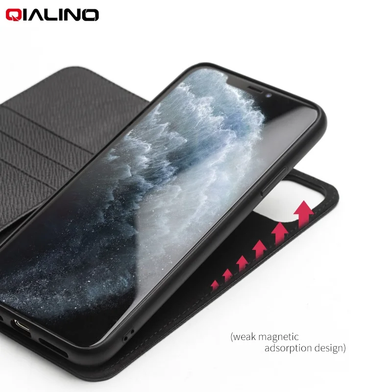 QIALINO из натуральной кожи чехол для iPhone 11/11 Pro Max слот для карт флип Магнитный Автомобильный держатель для телефона на магните чехол для iPhone XR/XS Max