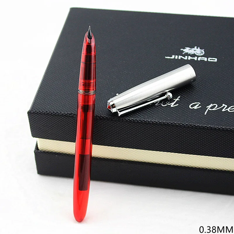 Перьевая ручка Jinhao Роскошная металлическая ручка Крышка чернильная ручка каллиграфия ручка прозрачный красный высокое качество авторучки для школы подарок
