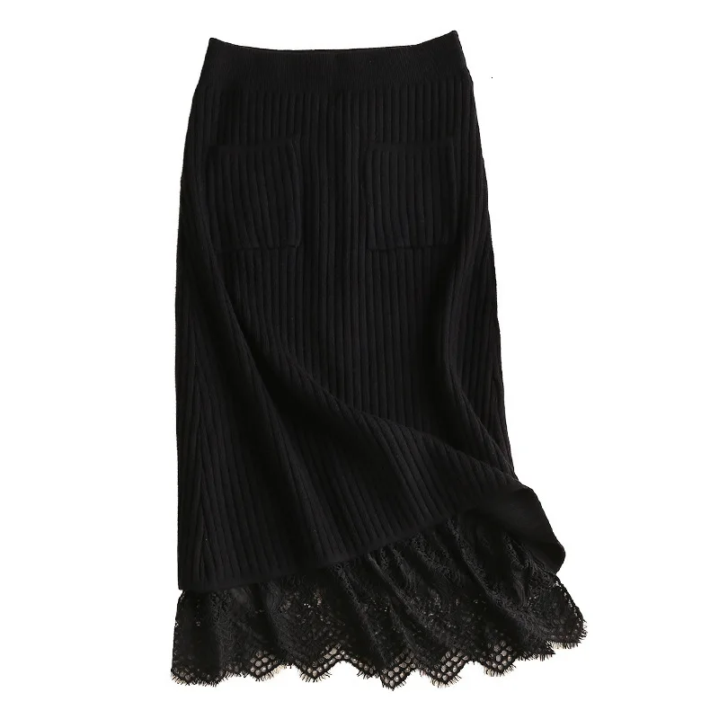 Теплые длинные вязаные зимние шерстяные юбки Женская высокая талия эластичная повседневная юбка в складку Женская юбка миди Saia Faldas Mujer
