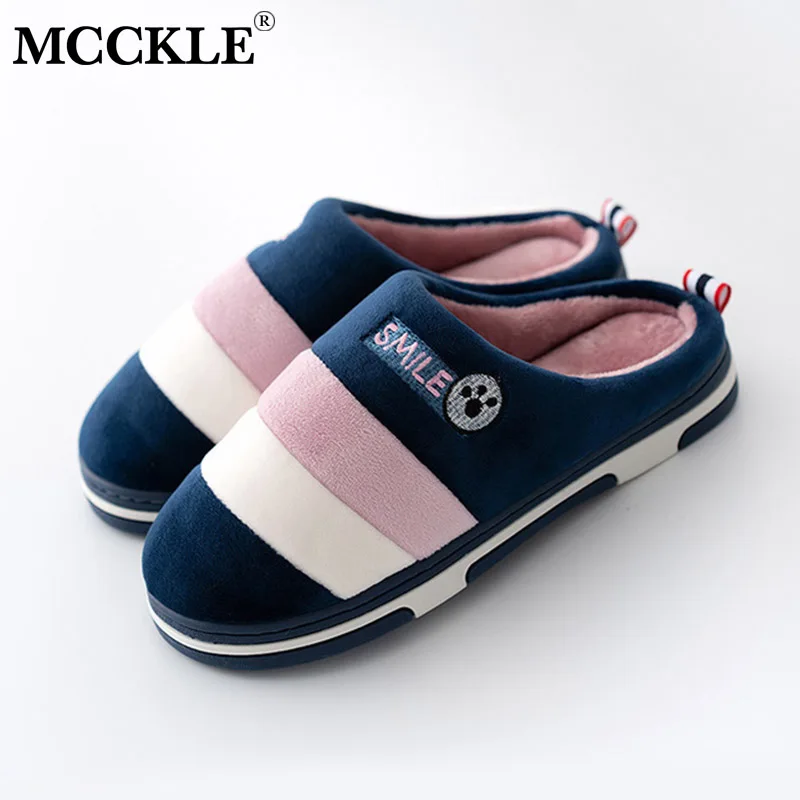 MCCKLE/зимние женские тапочки на плоской подошве; плюшевый мохнатый теплый обувь; смешанные цвета; модная домашняя обувь для пары; Женская Удобная обувь; сезон осень