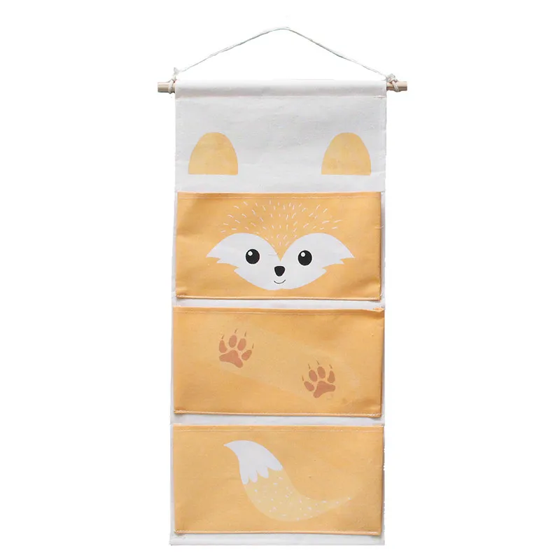 INS Nordic мультфильм Животные настенный подвесной для хранения сумки с 3 кармана шкаф для одежды шкаф для косметики, безделушек Органайзер Чехол-сумочка - Цвет: Orange Fox
