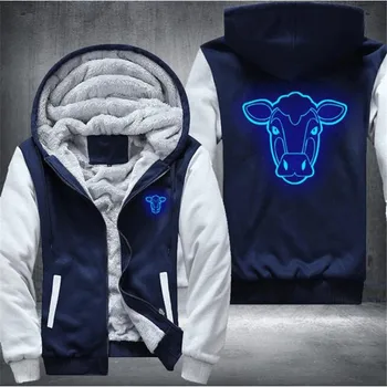 

Cow Cattle Glow Men's Winter Hoodies Male 2020 Harajuku New High Quality Casual Sweatshirts Zipper Sportswear Thicken Warm Outwe
