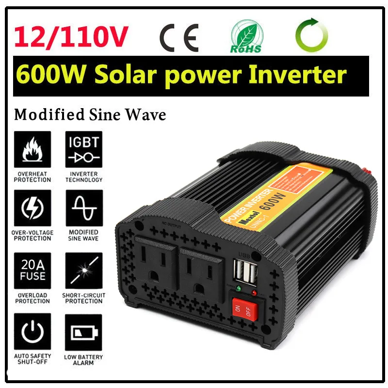 Charger Car Solar Power Inverter High Power 12V DC To 110V AC Modified Sine Wave 