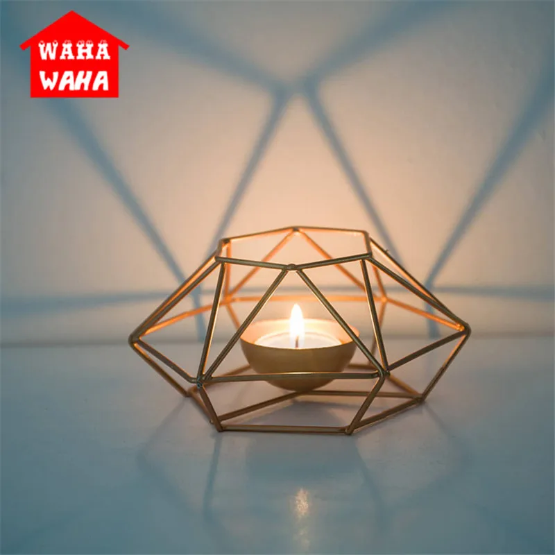 Креативный современный подсвечник с геометрическим узором золотые настольный