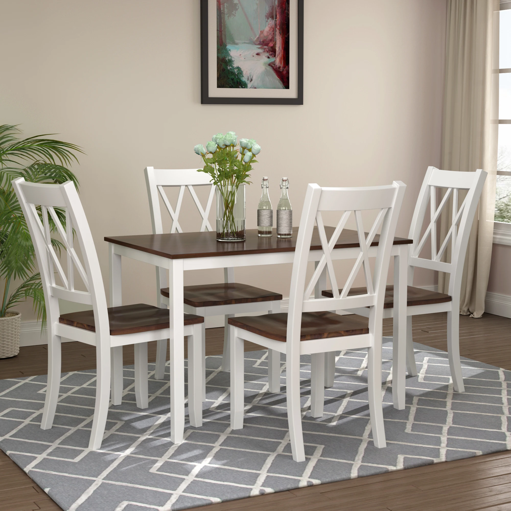 

5-Piece Dining Table Set Home Kitchen Table and Chairs Wood Dining Set