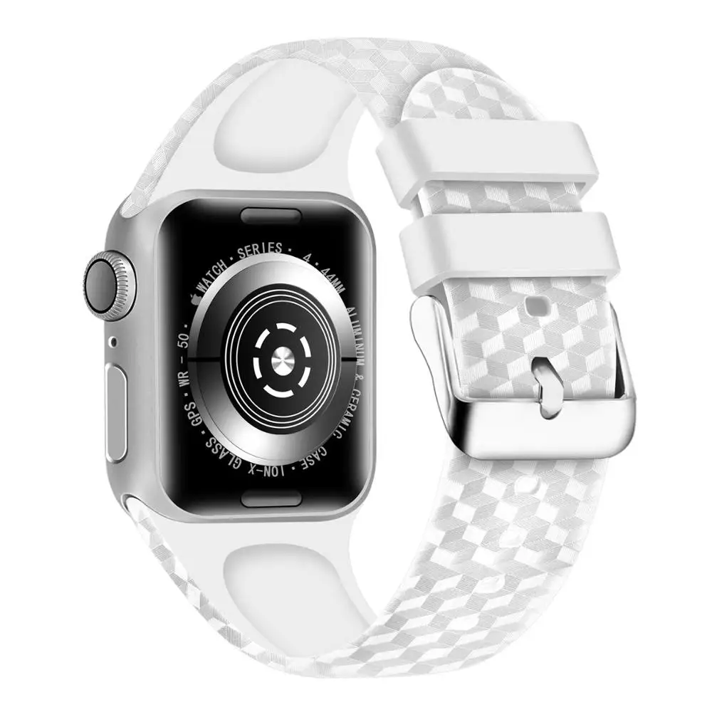 Силиконовый ремешок для Apple watch 44 мм 40 мм iwatch 5 4 3 2 ремешок 38 мм 42 мм 3D текстура спортивный ремешок для часов аксессуары для браслетов - Цвет ремешка: white