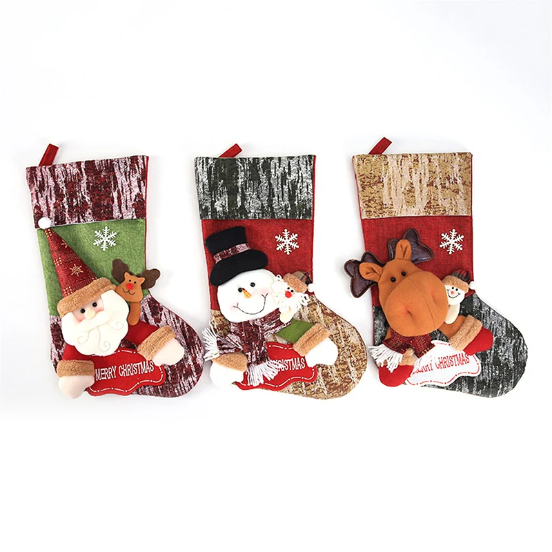 Christmas Kids Candy Bag Santa Claus Sock Gift Christmas Stockings Hanging Ornaments Gift Holders Xmas Tree Decorations - Цвет: 3PCS S large