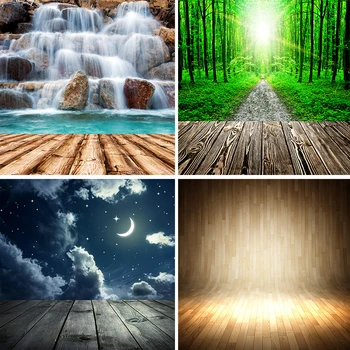 

Nitree Wood Floor Board Stitching Forest Night Sky Waterfall Splice Backdrop Photo Studio Props Photography Background Vinyl