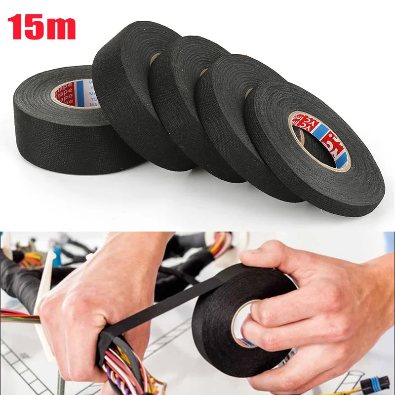 

9/15/19/25/32MM 15M Heat-resistant Adhesive Cloth Fabric Tape For Automotive Cable Tape Harness Wiring Loom Electrical Heat Tape