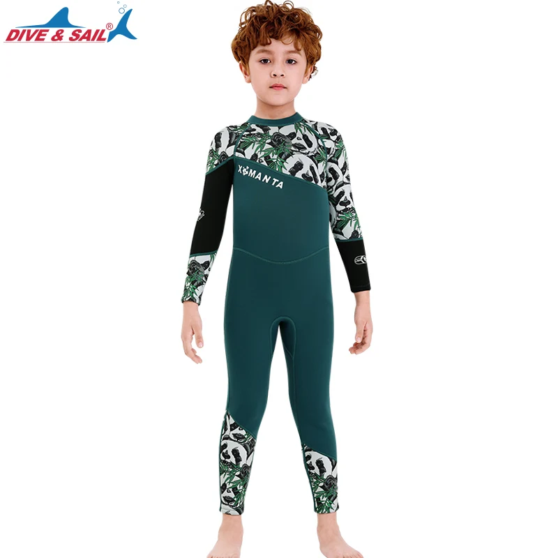 

2020 New Boys 2.55 MM Wetsuit Surfing Swimming Diving Suit Panda Printed Children Wet Suit Rash Guards Snorkel One Piecce