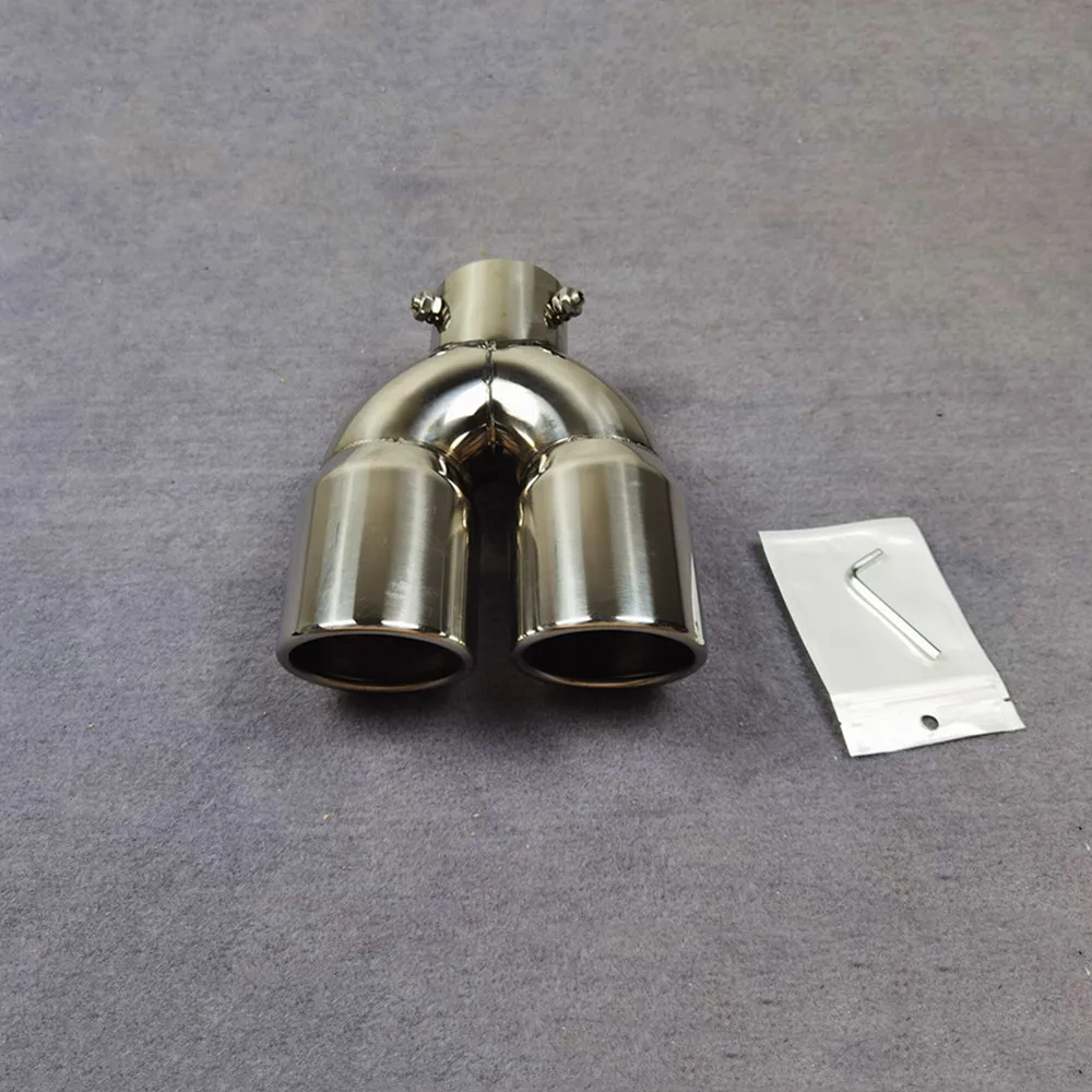 

Один шт., Y-образный черный глушитель, наконечник, выхлопная труба, универсальная длина, 215 мм, ширина 163 мм, серебристая нержавеющая сталь, двойная выхлопная труба