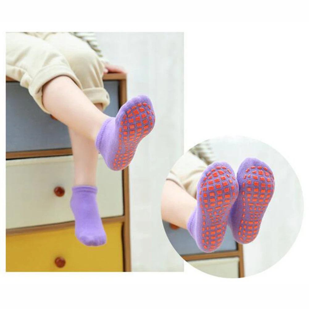 Хлопковые нескользящие носки-тапочки для маленьких мальчиков и девочек Однотонные детские дышащие эластичные спортивные толстые теплые носки