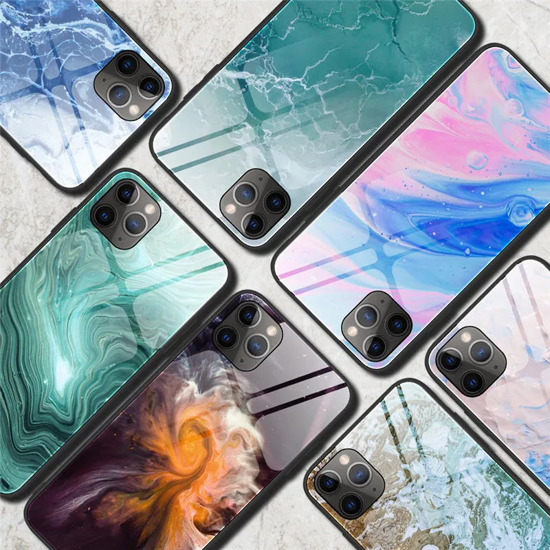 

Luxury Marble glass phone Case For iPhone 11 Pro X XR XS MAX 11 Gradient Tempered Glass Case For iPhone 6 6S Plus 7 8 Plus Coque