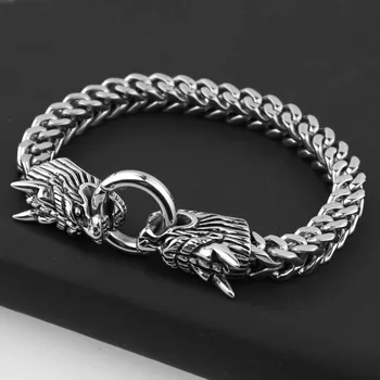 

New Arrival Fashion Men Never Fade Silver Color Stainless Steel Figaro Rolo Chain Bracelet Retro Classic Dragon Head Jewelry