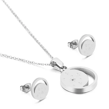 

Fashion Women Silver Gold Simple Necklace Round Ball Pendant Necklace Earrings Sets Jewelry