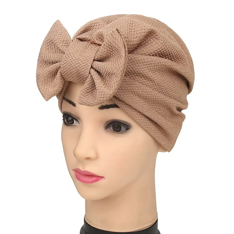 

Fashion Women Solid Muslim Turban Indian Cap Bowknot Elastic Beanies Hat Bonnet Headwrap Womens turban Cancer headwear