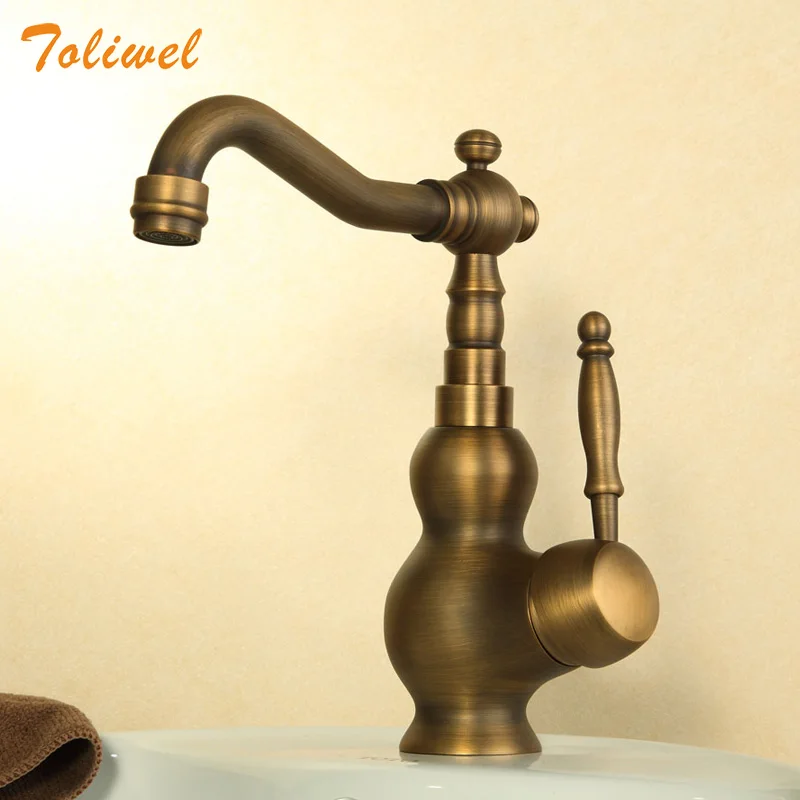 

Antique Brass Single Handle Bathroom Faucet Lavatory Vessel Sink Basin faucet Mixer Tap Swivel Spout Cold Hot Water tap 2110961L