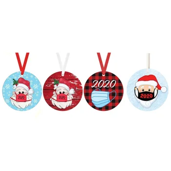

4pcs 2020 Quarantine Christmas Ornament Christmas Tree Round Wooden Pendant Christmas Decorations For Home Navidad New Year Gift