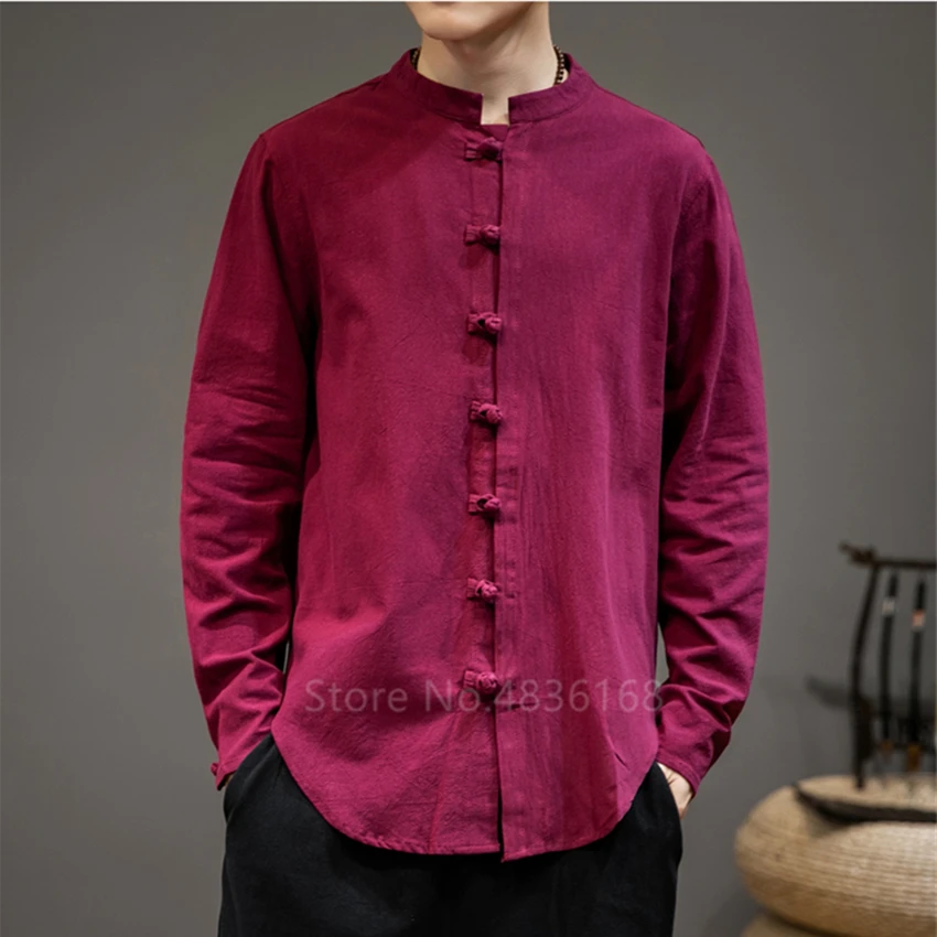 Men Casual Oriental Wingchun Kung Fu Tai Chi Linen Shirts Chinese Style Traditional Tops Vintage Plus Size Coats Tang Suits