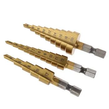 

3Pcs 4-20 4-12mm HSS Titanium Coated Step Drill Bit Drilling Power Tools for Metal High Speed Steel Wood Hole Cutter Cone Drill