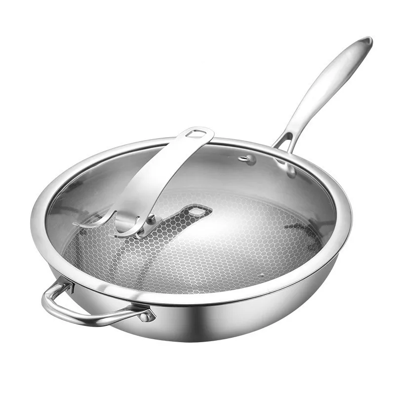 Wok из нержавеющей стали с неприлипающим покрытием сковорода для кухни бытовая