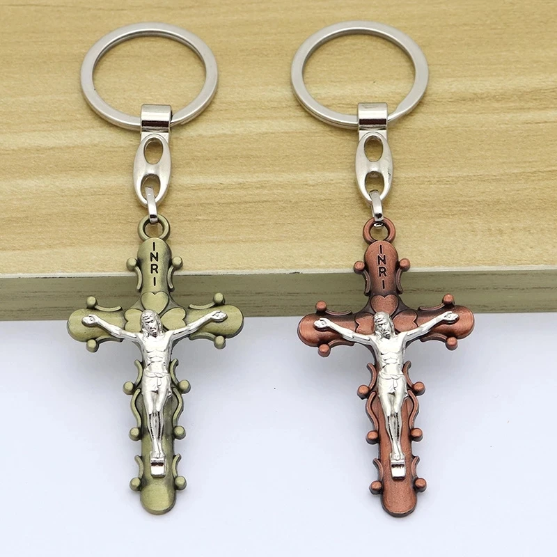 Catholic Christianity Religious Saints Vintage Jesus Cross Necklace Jewelry Car Keychain Jewelry Pendant