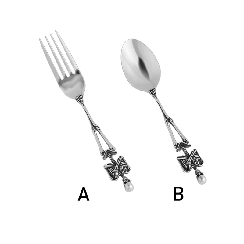 

Stainless Steel Skull Tableware Skeletons Shape Coffee Spoon Ice Cream Fork Unique Kitchen Dinnerware Kitchen Supplies