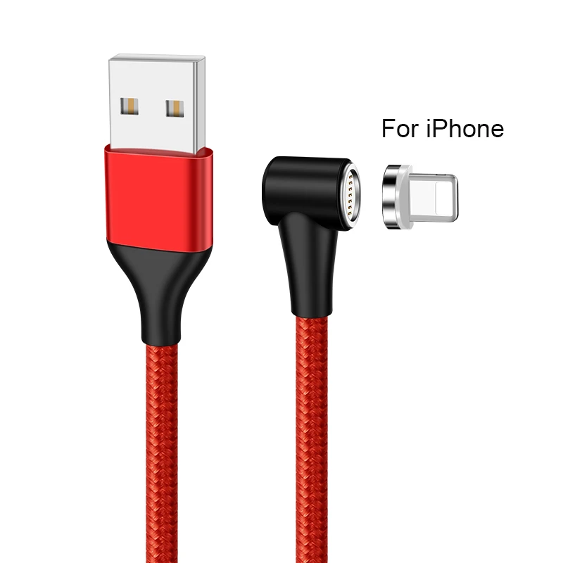 ROCK 5A Магнитный кабель Micro usb type C адаптер Шнур 90 градусов локоть быстрое зарядное устройство светильник ing светодиодный светильник для передачи данных для iPhone samsung - Цвет: Red For iPhone