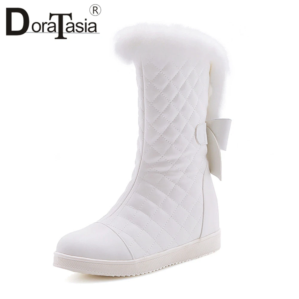 DORATASIA/Новинка года; элегантные Прошитые зимние сапоги на плоской подошве; женские зимние сапоги до середины голени, увеличивающие рост; Водонепроницаемая женская обувь; 31-41