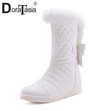 DORATASIA/Новинка года; элегантные Прошитые зимние сапоги на плоской подошве; женские зимние сапоги до середины голени, увеличивающие рост; Водонепроницаемая женская обувь; 31-41