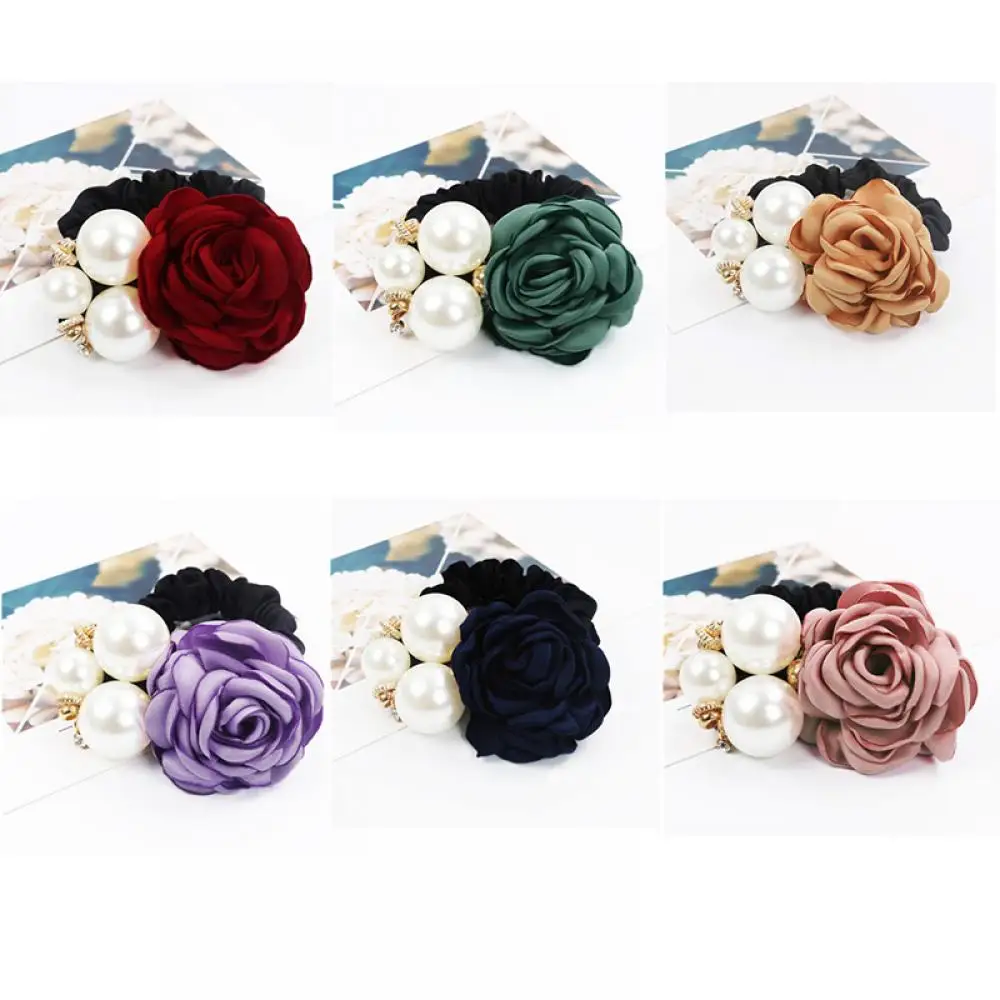 

1pc Girl Fashion Big Rose Flower Hair Accessories Elastic Hair Rope Ring 6 Colors Rhinestone Hair Bands for Women Jewelry