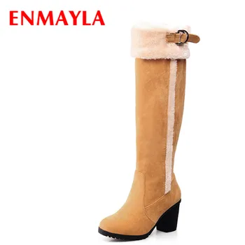 

ENMAYLA High Heels Pointed Toe Snow Boots Women Buckle Fashion Winter Knee High Boots for Women Long Boots women shoes boots