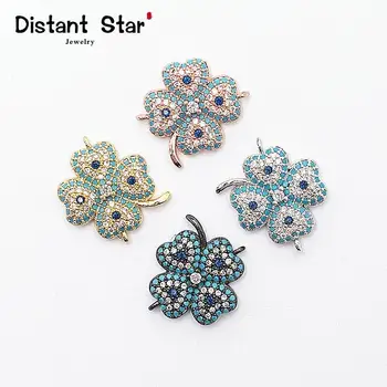 

0.78*0.8in Exquisite Four Leaf Diy Jewelry Bracelet Accessories Copper Zircon Jewelry Making Bracelet Necklace Connector Hole