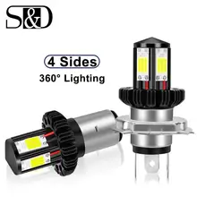 Motorcycle Headlight Beam H4-Bulbs Led Ba20d 1200LM 6000K White H6 12V Hi-Lo