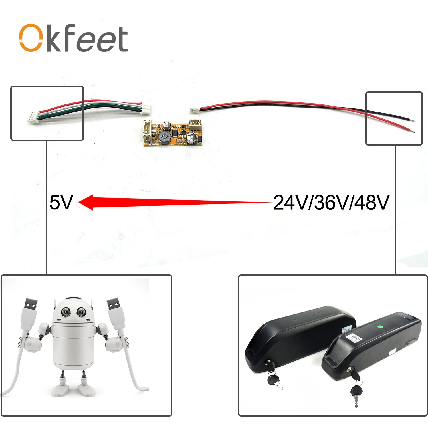 Okfeet DC преобразователь 7-60 до 5 В Ebike USB понижающая напряжение монтажная плата для контроллера батареи