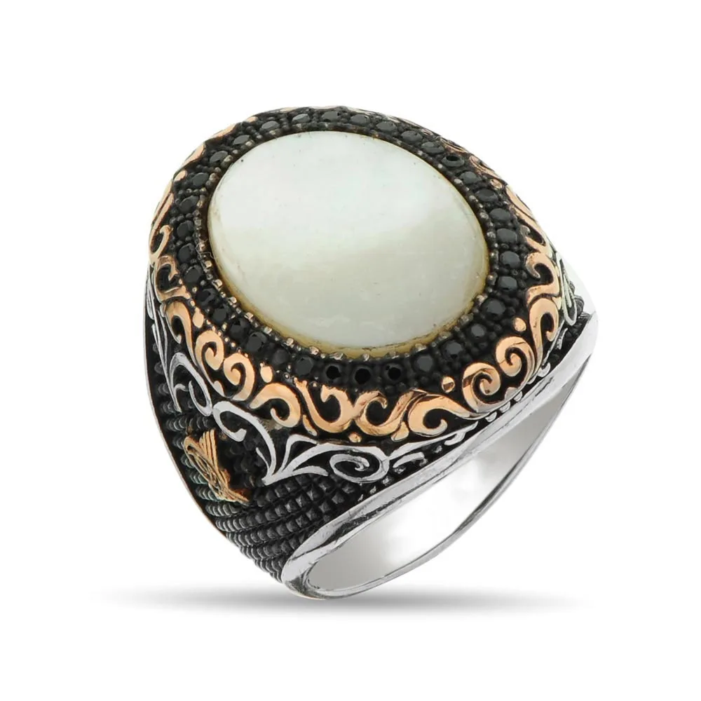 Modna biżuteria muzułmańska Vintage męska Handmade turecki czarny kamień onyksowy pierścionki starożytny srebrny kolorowy wzór Punk pierścienie dla kobiet