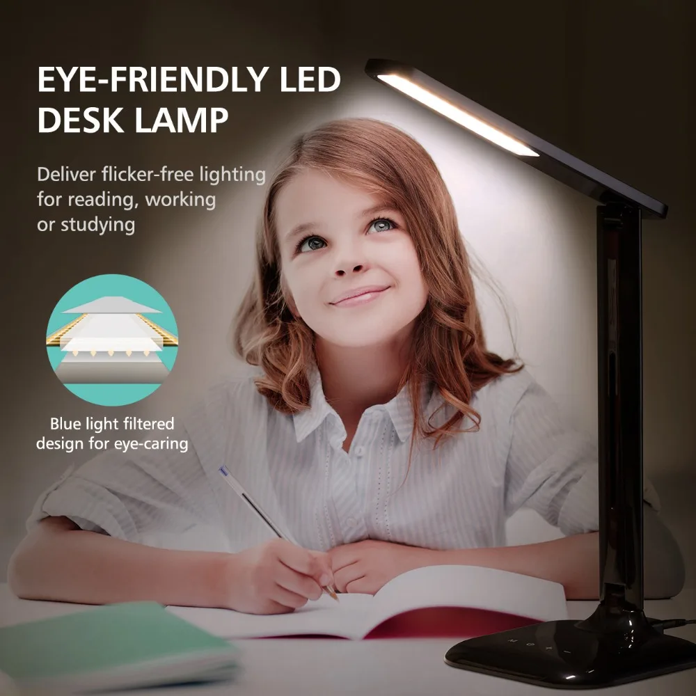 Mpow Foldable Desk Lamp Reading Table Lamp with USB Charging Port 5  Brightness Levels LED Night Desk Light for Reading Sleeping (4)