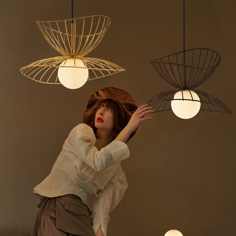 Nordic Ins Iron Art Hat Pendant Lights Modern Black Gold Decoration Hanging Lamp Bedroom Restaurant Dining Room Living Cafe | Лампы и