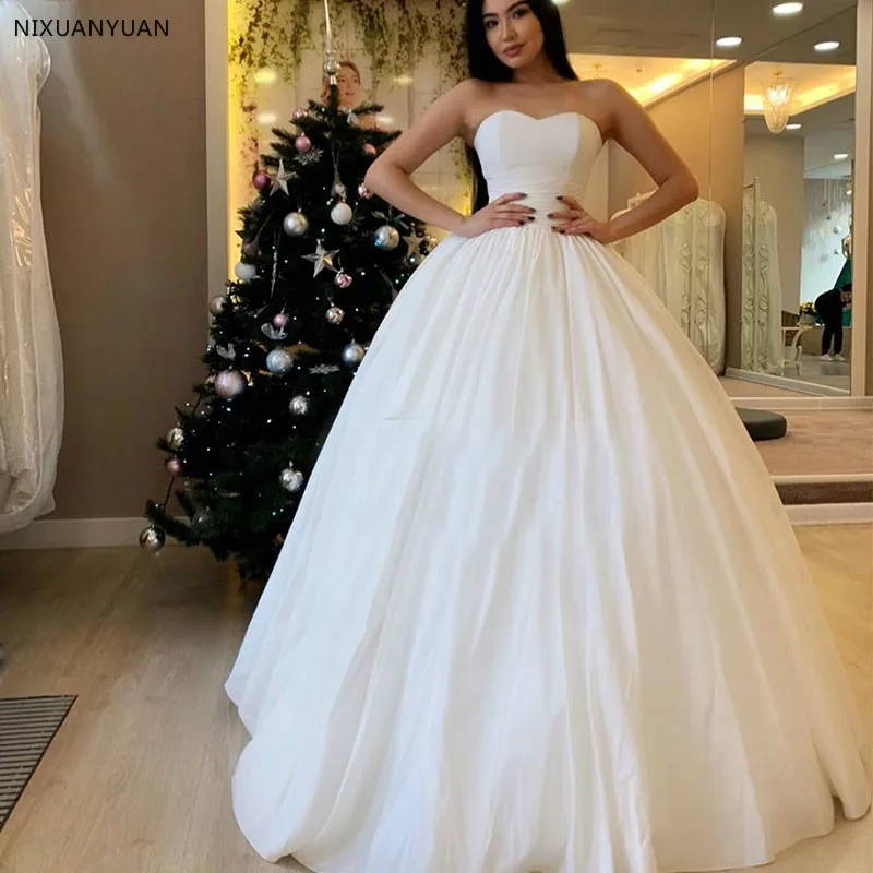 Элегантные свадебные платья 2019 платье принцессы бальное платье милое платье цвета слоновой кости сатин винтажное платье до пола