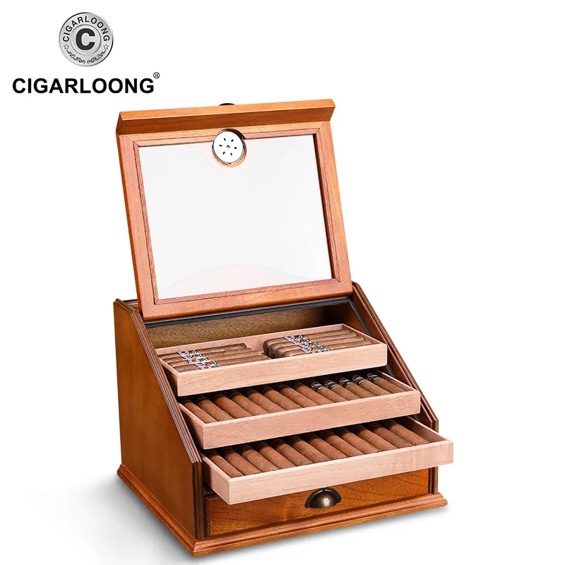 CIGARLOONG Cedar Wood увлажняющая коробка шкафчик фирмы "Humidor" Большая емкость подходит 100 четырехслойная сигара Humidor деревянная коробка CLA-A0012
