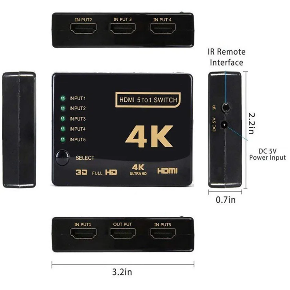  Splitter HDMI Switcher 4K HD Converter 5 In 1 Interruttore Audio Connettore Per Il Digitale HDTV Pe