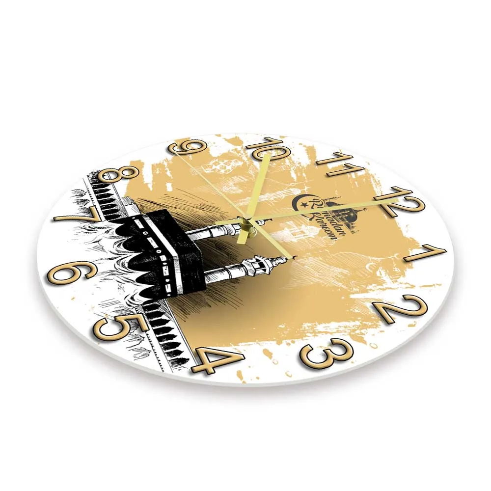 Mecca Holy Kaaba Modern Design Silent Wall Clock Saudi Arabia Ramadan Kareem Mosque Minimalist Wall Art Home Decor Clock Watch 2