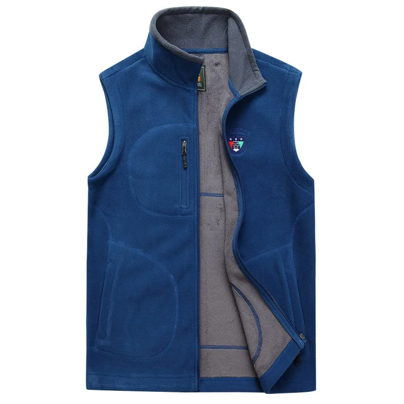 ICPANS мужские жилеты, теплый повседневный жилет на молнии, мужская куртка без рукавов, осенне-зимняя флисовая верхняя одежда, мужская одежда - Цвет: 0809-1 blue