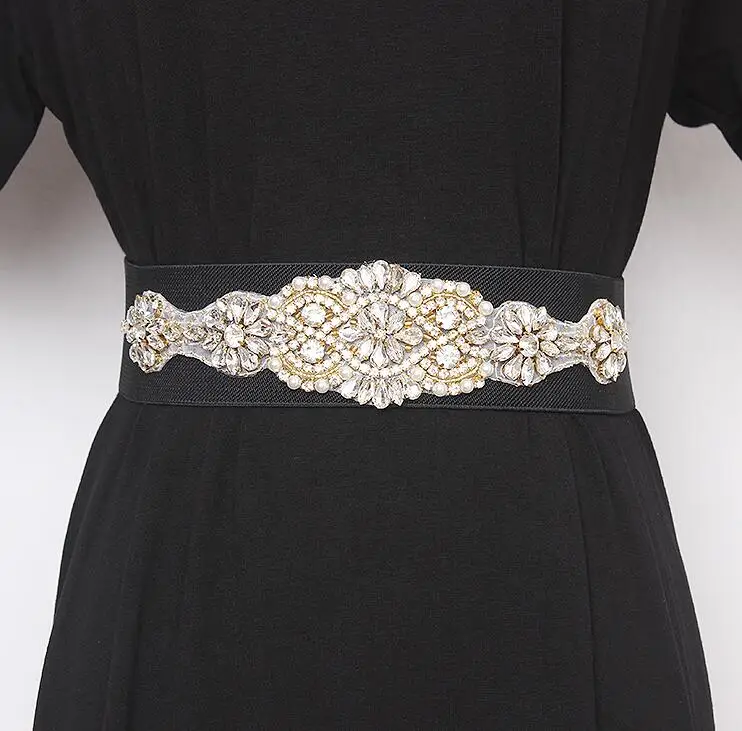 Женские Подиумные модные blingbling Стразы с бисером широкие пояса женское платье Корсеты Пояс Ремни украшения широкий пояс R2429 - Цвет: gold