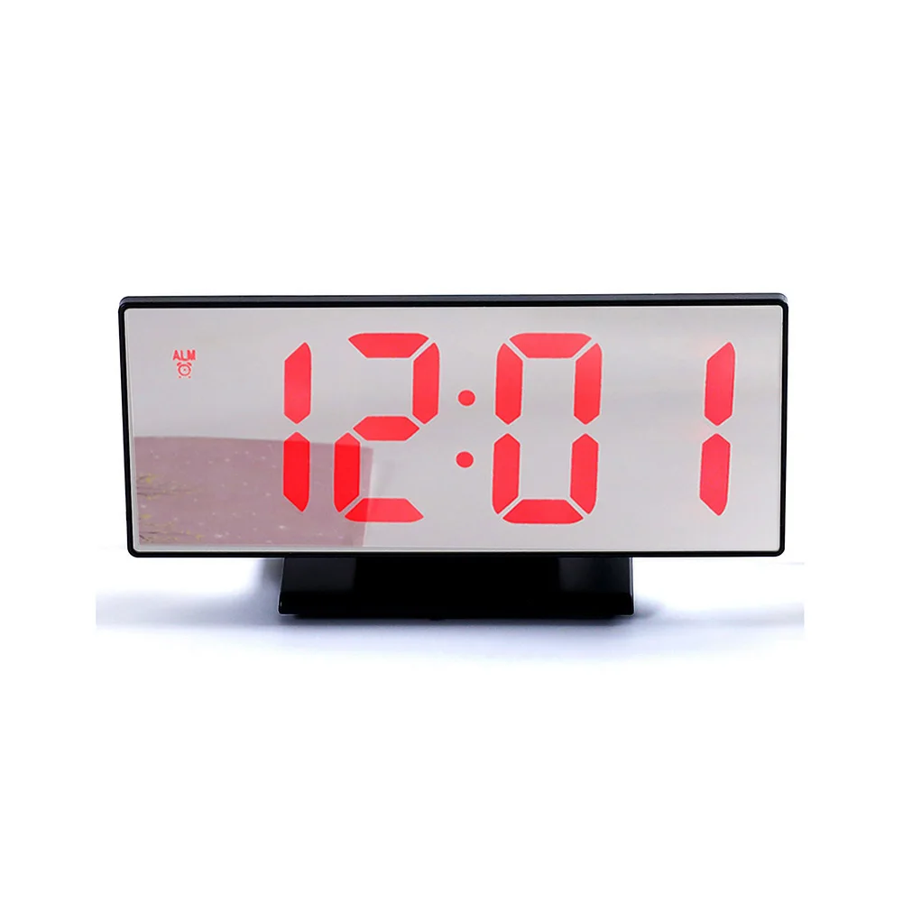 Цифровой светодиодный будильник с зеркалом многофункциональные настольные часы