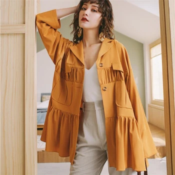 

2020 Spring Autumn New Coat Women Plus size jacket Korean Loose Single Breasted Solid color Outerwear womens jackets Streetwear