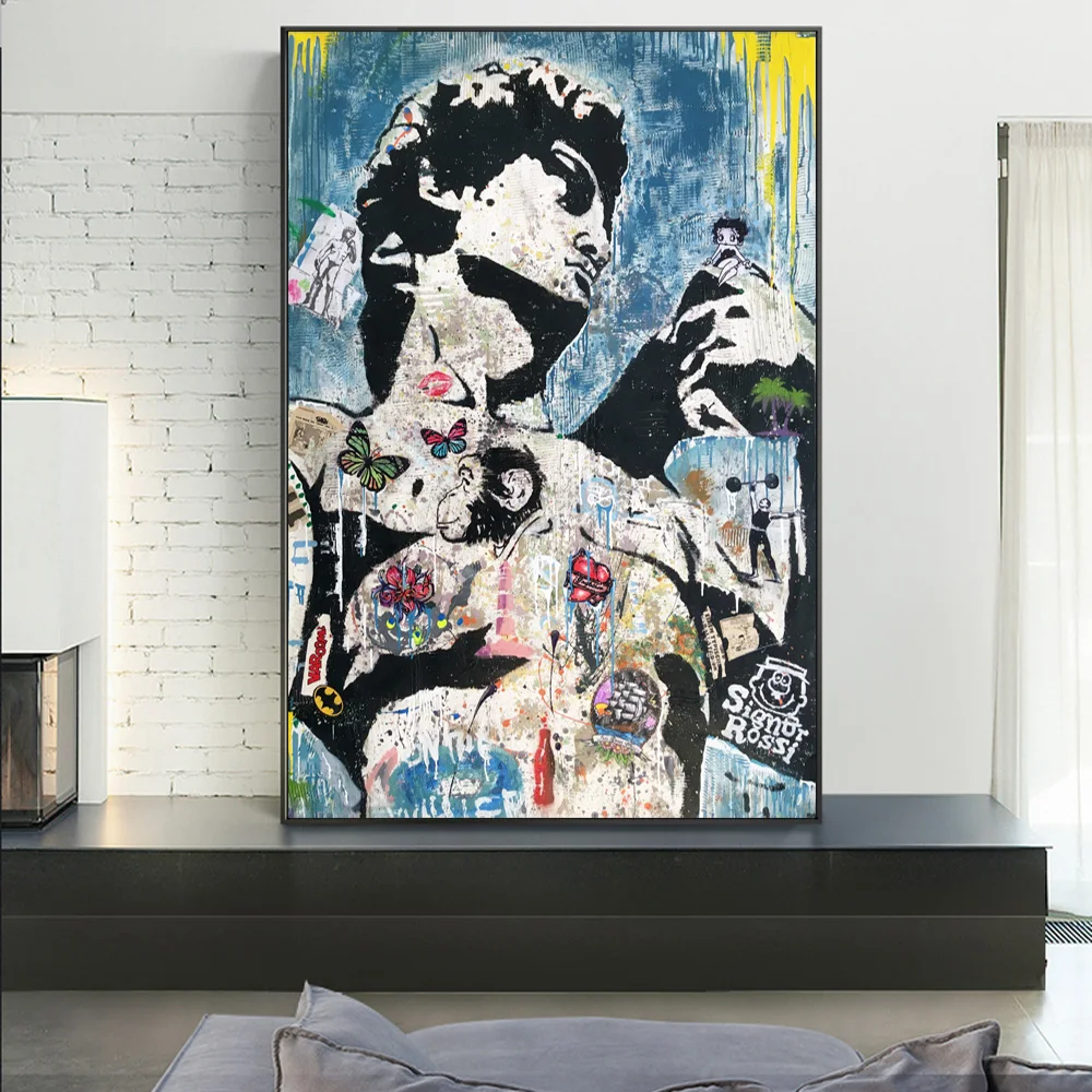 

Abstract Graffiti Canvas Prints David Sculpture Street Art Picture On Wall Decor Statue Cartoon Poster Painting For Living Room